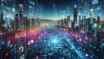 Obraz premium city ​​Technology digital, tech, science, abstract