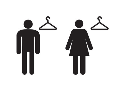 Men s and women s changing rooms line icon set, WC icon stock vector,