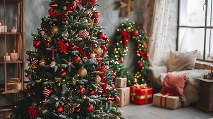 A beautifully decorated christmas tree indoors