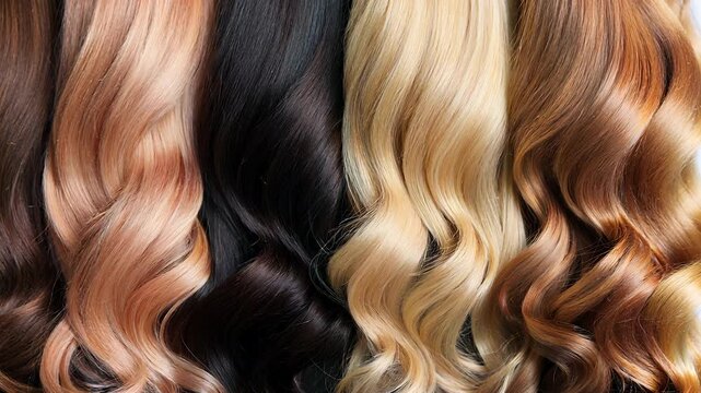 Beauty salon hair extensions different color samples	
