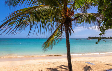 Exposure of Pereybere Beach, a small beach in the North of Mauritius with pristine clear water and crisp blue skies