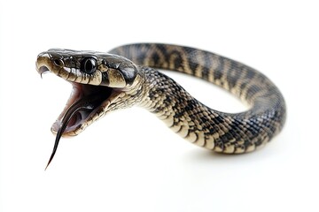 Fototapeta premium Snake slithering and hissing isolated on a white background