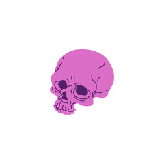 Purple human skull vector cartoon icon, scull braincase bones, Wicca pagan faith symbol, esoteric and occult item