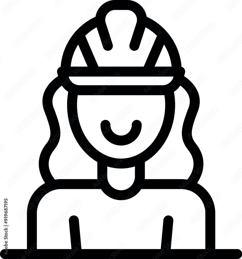 Wall mural line art vector icon of a smiling woman wearing a hard hat, suitable for construction and safety the