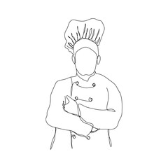 dessin en ligne continue d'un chef cuisinier, line art, vecteur