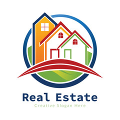 a logo for real estate business with a house and a logo for real estate