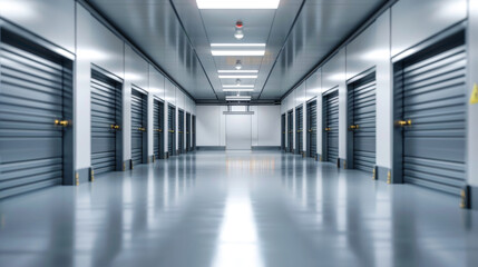 Fototapeta premium Spacious warehouse interior featuring gray doors and a welcoming clean environment ideal for storage and industrial activities