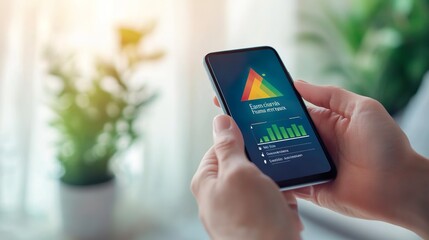 A person is holding a cell phone that has a graph on it