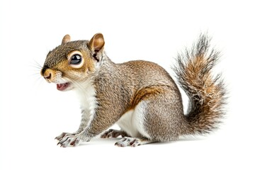 Obraz premium Squirrel climbing and chattering isolated on a white background