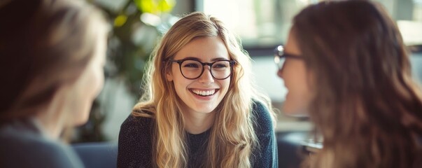 Women discussing new project with colleague, Generative AI