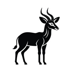 Obraz premium Silhouette impala animal full body black color, Stylish Gazelle Silhouette Premium Vector Art for Animal and Wildlife Themed Projects, Gazelle silhouette black antelope Ghazal vector