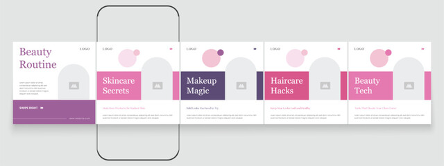 Spa beauty parlor carousel post template, creative beauty Instagram carousel template design, Linkedin social media post content creator template for skincare and beauty