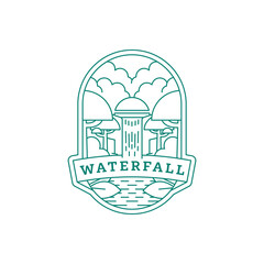 waterfall vacation illustration monoline or line art style vector