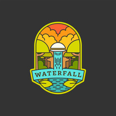 waterfall vacation illustration monoline or line art style vector