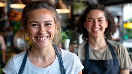 Two cheerful women pose proudly in their fresh produce market, surrounded by vibrant plants and flowers, showcasing the joy of community and local business