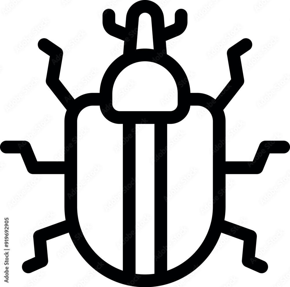 Poster simple line icon of a beetle with big antennas, representing a bug in a computer program