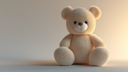 A soft, fluffy teddy bear sitting on a light-colored surface.