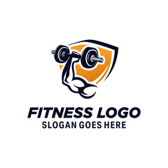 gym, hand holding barbell logo design template