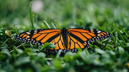 Fototapeta premium Monarch Butterfly on Green Grass