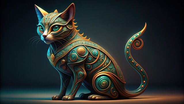 Intricate artwork of an alien cat with ancestry from ancient echoes and Scandinavian folklore, alien, cat, ancestry