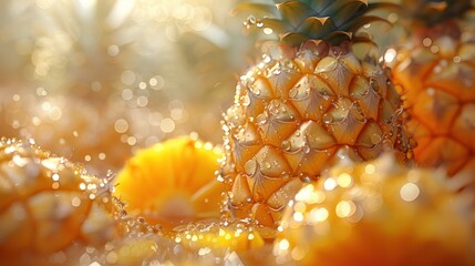 Pineapple with Water Drops on a Sunny Day.