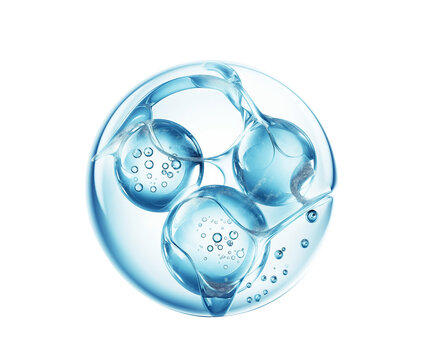 Molecules inside bubbles on blue background Collagen serum bubble
