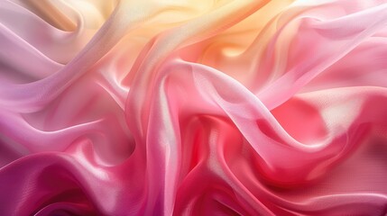 Obraz premium Abstract background of smooth pink and orange fabric with a soft, gradient pattern.