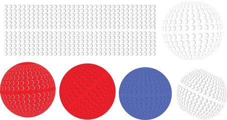 Hockey ball pattern in rectangle sheet and 5 hockey ball isolated on transparent white background