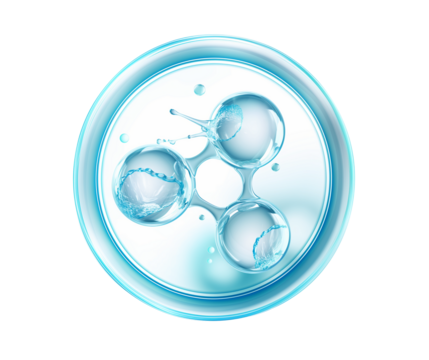 Molecules inside bubbles on blue background Collagen serum bubble
