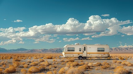 Vintage RV Parked in Desert Landscape