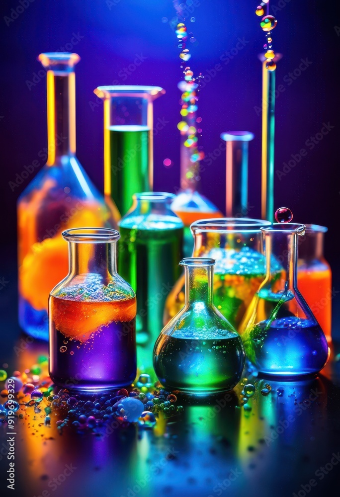 Wall mural vivid color transformations chemical processes showcasing bright hues dynamic changes laboratory exp