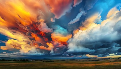 Fototapeta premium An abstract illustration of colorful cloud formations covering the sky