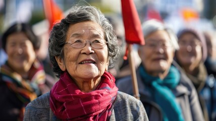 A group of older adults participating in a protest, advocating for policy changes that affect seniors