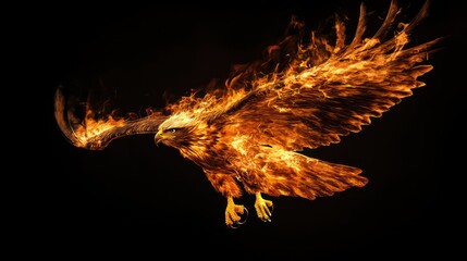 Photo of a fire eagle on a black background