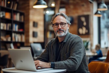 Mature businessman working in a co-working space, Generative AI