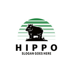 hippopotamus logo design illustration in white background