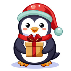 Adorable Penguin in Santa Hat with Gift Box - SVG Cut Files for Cricut & Silhouette | Vector Graphics, Clipart, and T-Shirt Designs