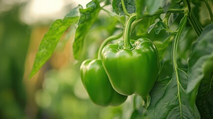 Green Peppers on Vine