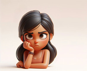 Drawing of a young woman, portrait in 3d style design on light background. Concept of expression of feelings of human people