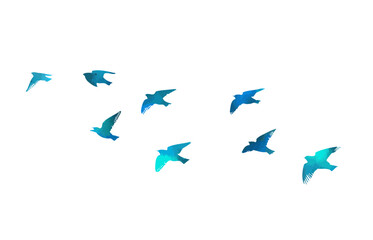 A flock of blue birds. hand drawing. Not AI. Vector illustration