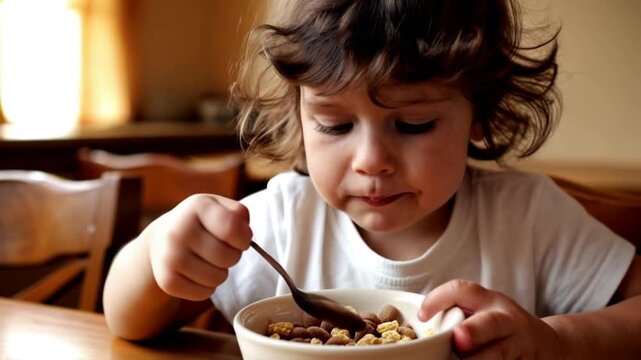 Boy eating cereal food