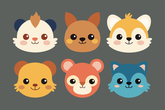 cartoon style aminal face clipart vector illustration.