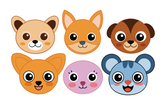 cartoon style aminal face clipart vector illustration.