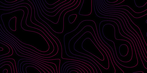 Abstract light pattern Vector illustration. Topographic map background concept. Vibrant neon lights pulsating patterns. Colorful topography contour lines isolated on black background.