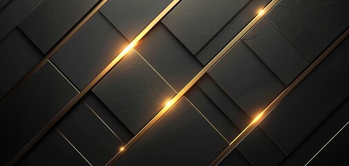 Abstract black background with gold stripes and textured surface.