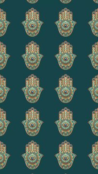 Hand of Fatima, Khamsa. Pattern Vertical background. Animation intro.