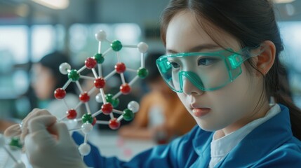 The student with molecular model.
