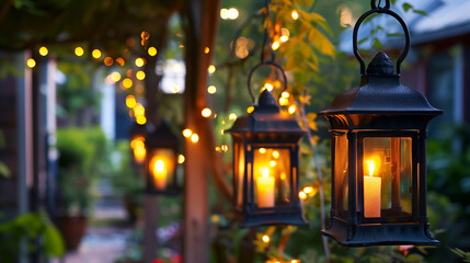 Beautiful lanterns hanging in the garden to beautify festive occasions.