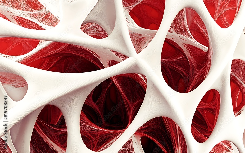 Poster Complex Red and White Mesh in Seamless Abstract Pattern
