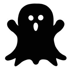Silhouette of a playful ghost with wide eyes and raised arms